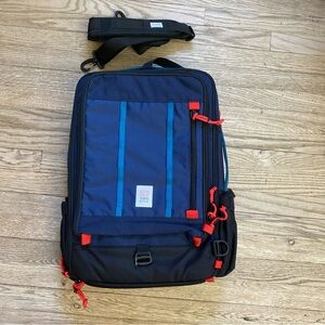 Topo Designs Navy and Red Travel Laptop Backpack